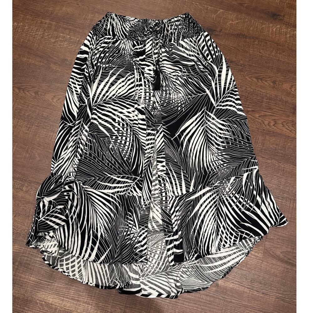 Emerson Rose Tropical Black White Viscose Maxi Skirt Button Front Stretch M NWT - Picture 2 of 12